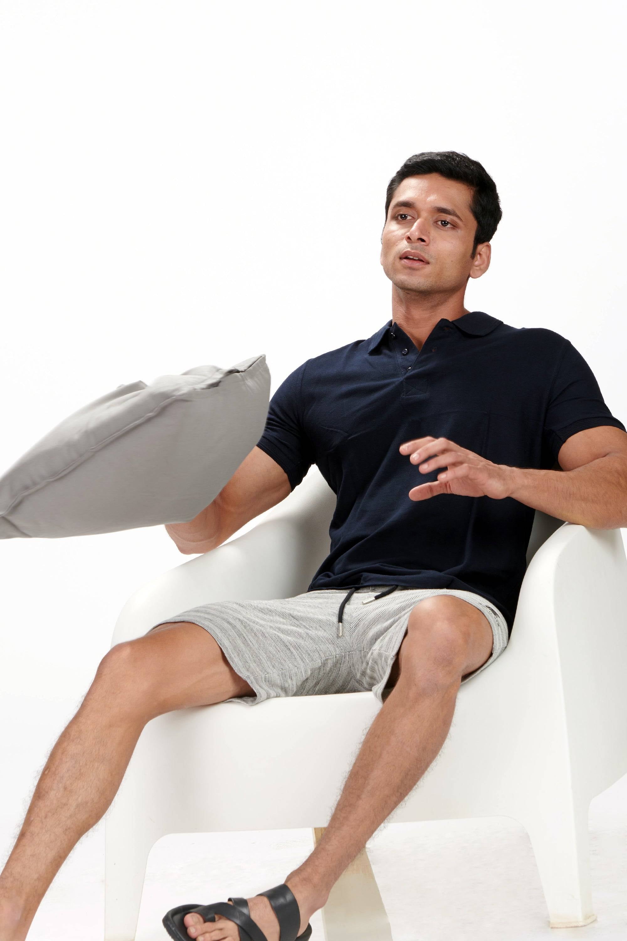 Black coal strips Knitwear(Striped) Shorts